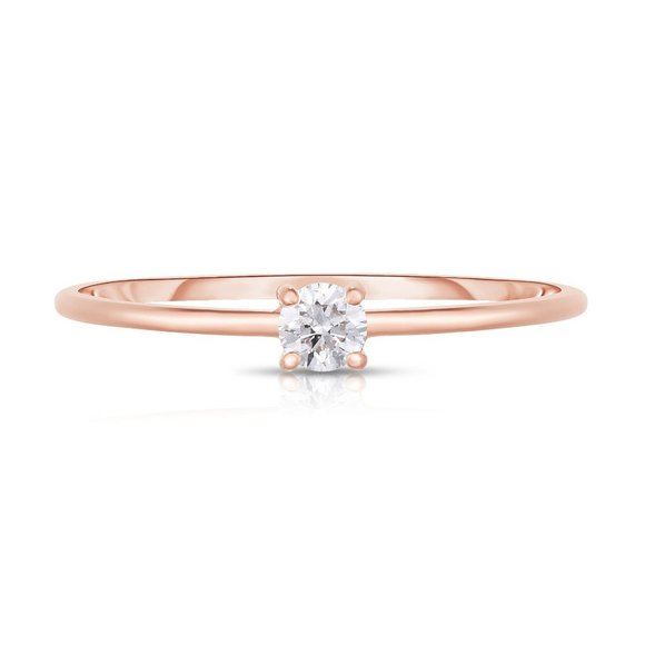 Single Round Diamond Ring In 14k Gold - Picture 1 of 7